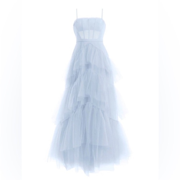 NWOT BCBGMAXAZRIA Oly Tiered Ruffle Tulle Gown - Kentucky Blue